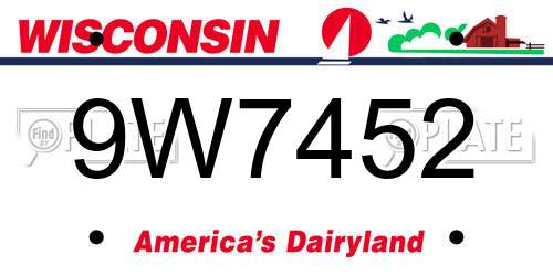 9W7452 Wisconsin License Plate