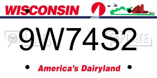 9W74S2 Wisconsin License Plate
