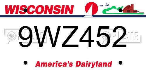 9WZ452 Wisconsin License Plate