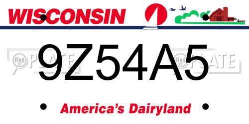 9Z54A5 Wisconsin License Plate