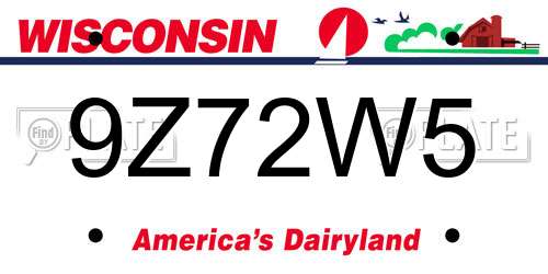 9Z72W5 Wisconsin License Plate