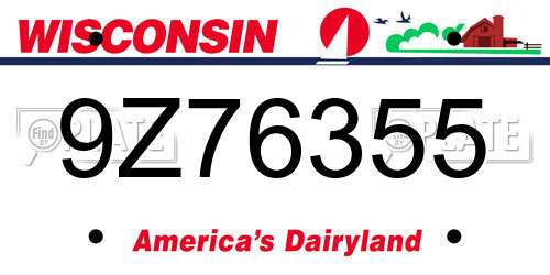 9Z76355 Wisconsin License Plate