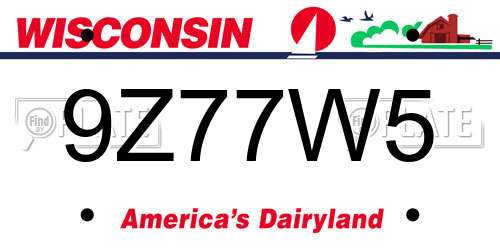 9Z77W5 Wisconsin License Plate