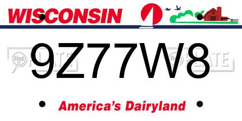9Z77W8 Wisconsin License Plate