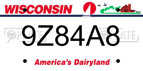 9Z84A8 Wisconsin License Plate