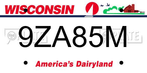 9ZA85M Wisconsin License Plate