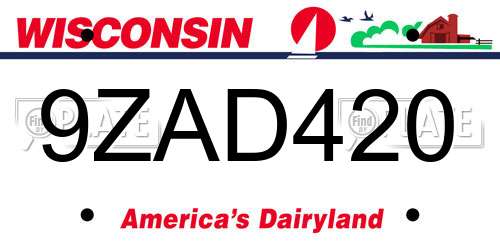 9ZAD420 Wisconsin License Plate