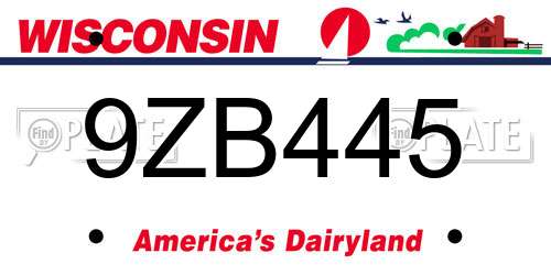 9ZB445 Wisconsin License Plate