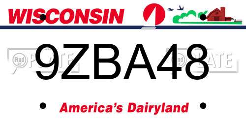 9ZBA48 Wisconsin License Plate
