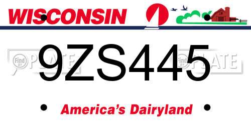 9ZS445 Wisconsin License Plate
