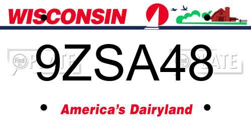 9ZSA48 Wisconsin License Plate