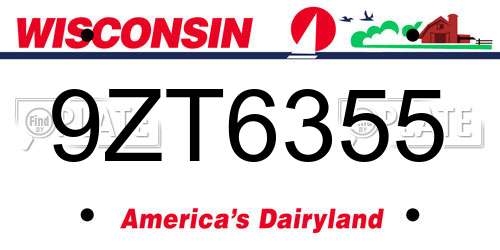 9ZT6355 Wisconsin License Plate