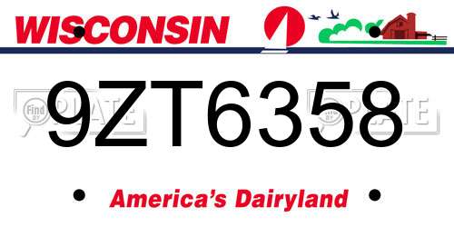 9ZT6358 Wisconsin License Plate