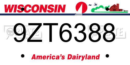 9ZT6388 Wisconsin License Plate