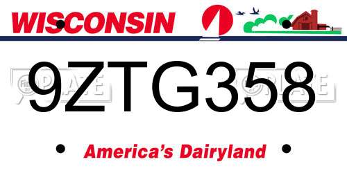 9ZTG358 Wisconsin License Plate