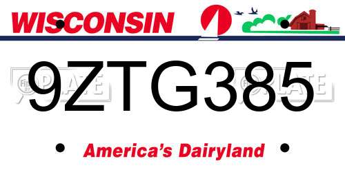 9ZTG385 Wisconsin License Plate
