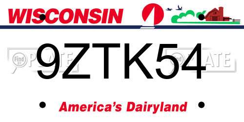 9ZTK54 Wisconsin License Plate
