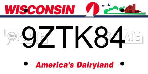 9ZTK84 Wisconsin License Plate
