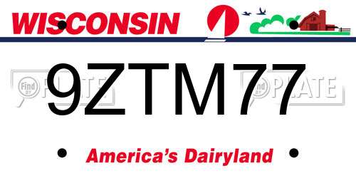 9ZTM77 Wisconsin License Plate