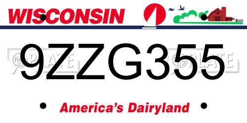 9ZZG355 Wisconsin License Plate
