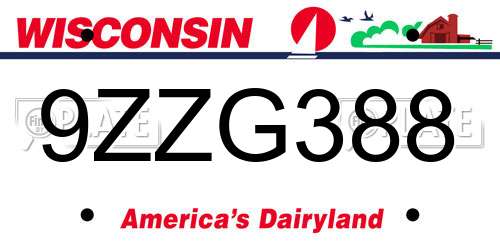 9ZZG388 Wisconsin License Plate