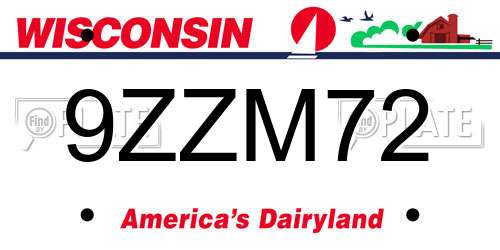 9ZZM72 Wisconsin License Plate