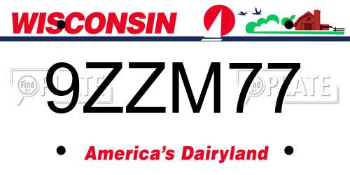 9ZZM77 Wisconsin License Plate
