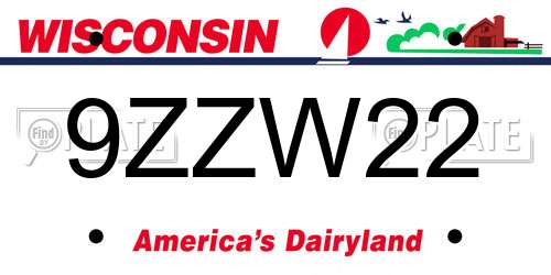 9ZZW22 Wisconsin License Plate