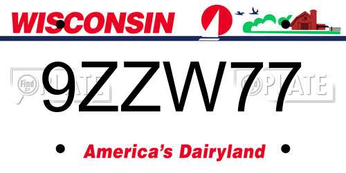 9ZZW77 Wisconsin License Plate
