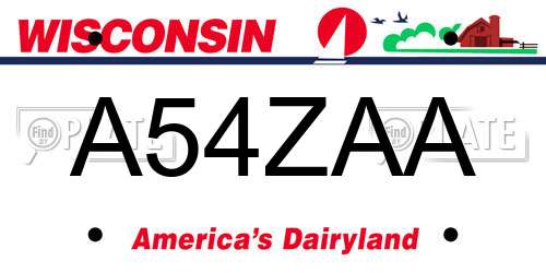 A54ZAA Wisconsin License Plate