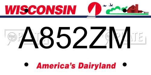 A852ZM Wisconsin License Plate