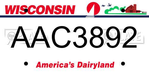 AAC3892 Wisconsin License Plate