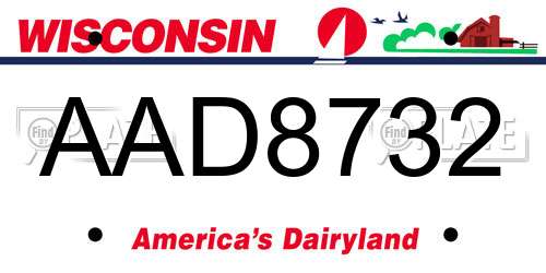 AAD8732 Wisconsin License Plate
