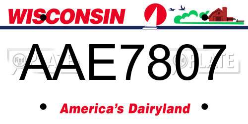 AAE7807 Wisconsin License Plate