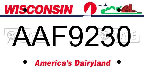 AAF9230 Wisconsin License Plate