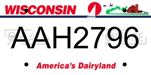 AAH2796 Wisconsin License Plate