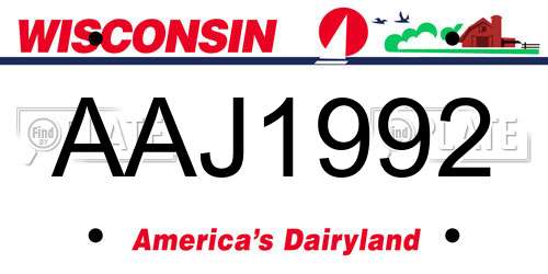 AAJ1992 Wisconsin License Plate
