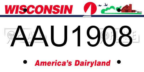 AAU1908 Wisconsin License Plate