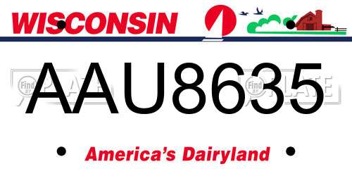 AAU8635 Wisconsin License Plate