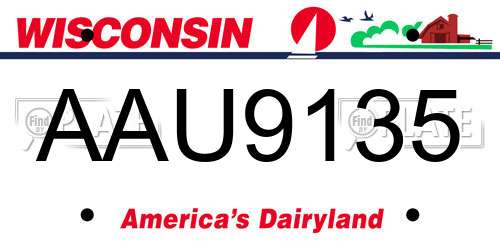 AAU9135 Wisconsin License Plate