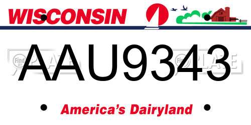 AAU9343 Wisconsin License Plate