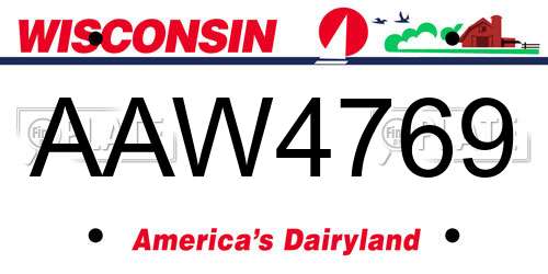 AAW4769 Wisconsin License Plate