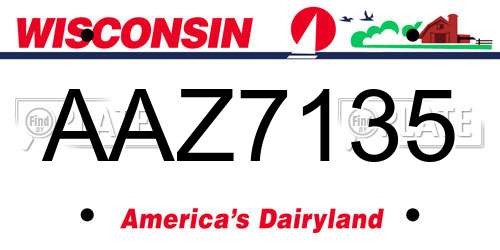 AAZ7135 Wisconsin License Plate