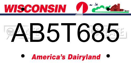 AB5T685 Wisconsin License Plate