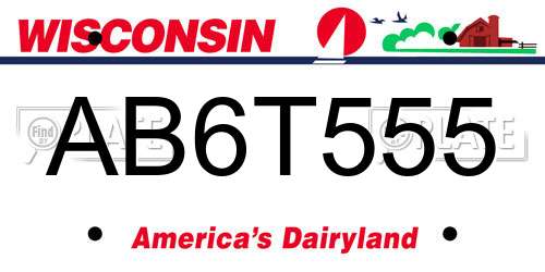 AB6T555 Wisconsin License Plate