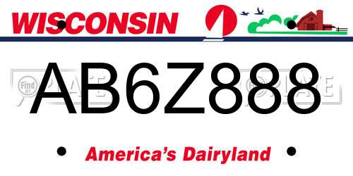 AB6Z888 Wisconsin License Plate
