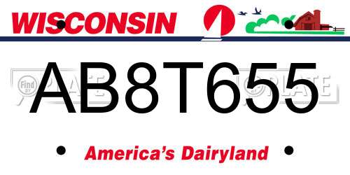 AB8T655 Wisconsin License Plate