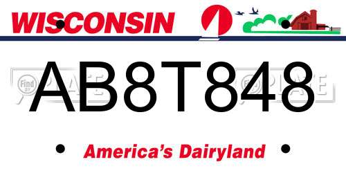 AB8T848 Wisconsin License Plate