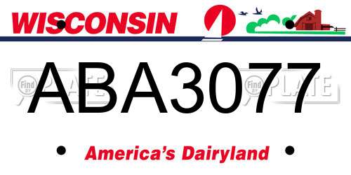 ABA3077 Wisconsin License Plate