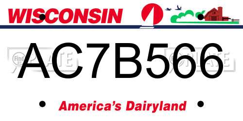 AC7B566 Wisconsin License Plate